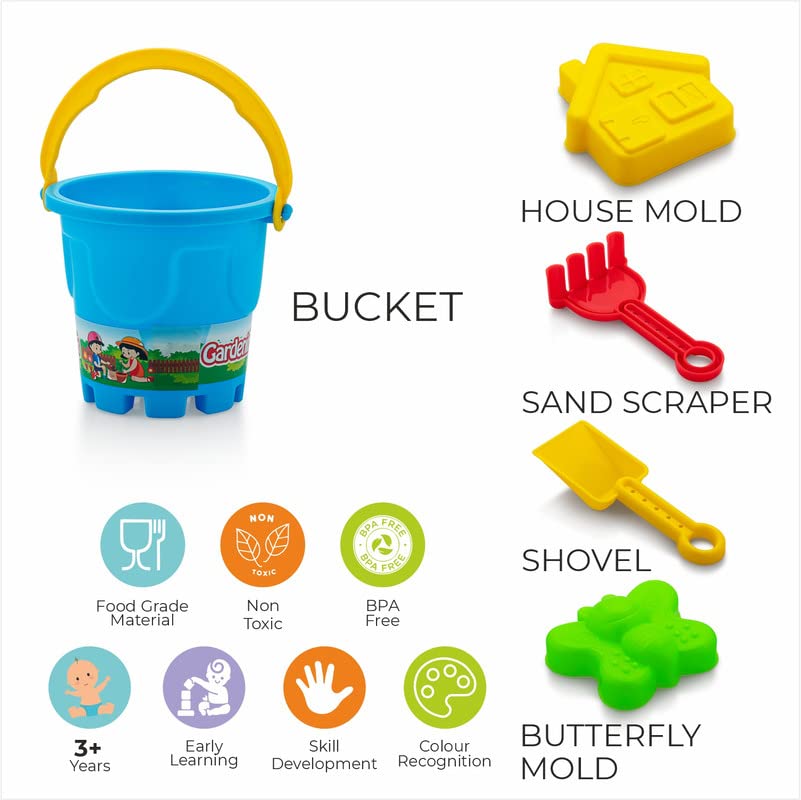 Storio Beach Play Set for Kids Sand Molds Toys for Toddlers Gardening Playset Outdoor Tool Kit Made in India (Beach Set 5pcs)