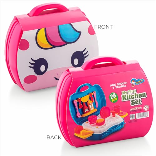 Storio Toys Kitchen Set for Girls Toy with Cooking Utensils Combo Items in Suitcase| Easy to Carry |Realistic Miniature Chefs Pretend Play/Role Play Home Game - Pink