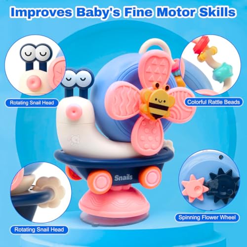 Storio 5-in-1 Suction Spinster Windmill Toy - Blue | Interactive Baby Toy for Bath & Play | Sensory Suction Cups Toy for Toddlers | Early Skill Development