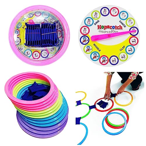 Storio Hopscotch Ring Game 13 Multi-Colored Plastic Rings and Connectors for Indoor or Outdoor Use-Fun Creative Play Set for Girls and Boys