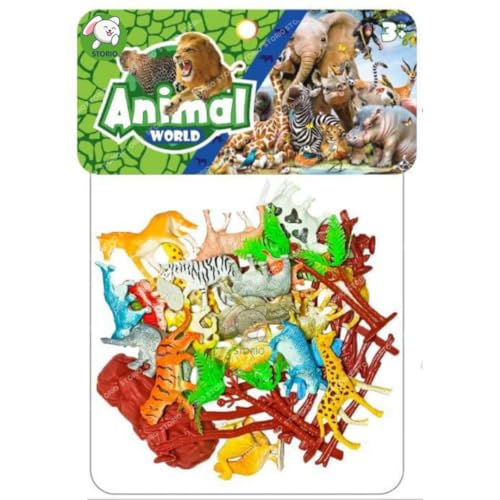 Storio 31pcs Animal Figure Toy Set | Includes Farm and Jungle Animal Playsets with an Artificial Tree and Fencing | Ideal for Birthday and Return Gifts | Educational Toyset for Kids Ages 3 and Up