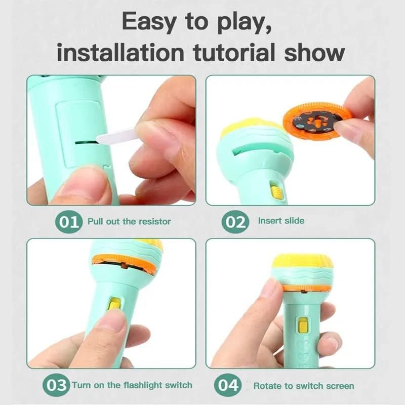 Storio 3 Slides 24 Patterns Mini Projector Torch Toy Slide Flashlight Projector Torch for Kids Sleeping Story Toys for Toddlers, Educational Learning Toys,Space,Animal &Foods