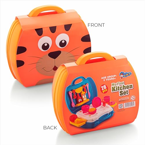 Storio Toys Kitchen Set for Girls Toy with Cooking Utensils Combo Items in Suitcase| Easy to Carry |Realistic Miniature Chefs Pretend Play/Role Play Home Game - Orange