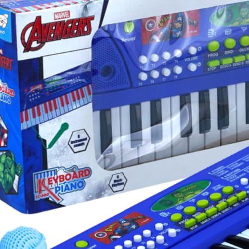 Storio Musical Sound Toys 37 Key Piano Keyboard - Avengers with Recording and Mic and Adapter for Power | 8 Rhythms 8 Tones 6 Demos Portable Electronic Keyboard Toy for 3 to 5 Years Boys Girls- Blue