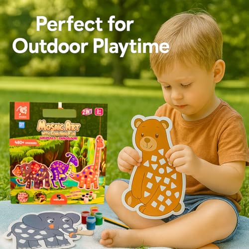 Storio Mosaic Art & Craft Kit for Kids with Colouring Fun | Mirror Mosaic DIY Set with Animals & Dinosaurs Theme | Creative Craft Activity for Girls Age 4-8 | Mess-Free, Fun & Educational Gift