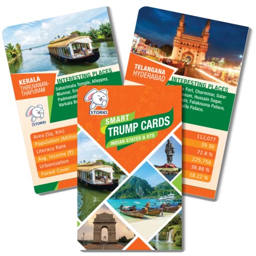 Storio Trump Flash Cards for Kids Early Learning- Indian States & UTS | Easy & Fun Way of Learning 1 Year to 99 Years