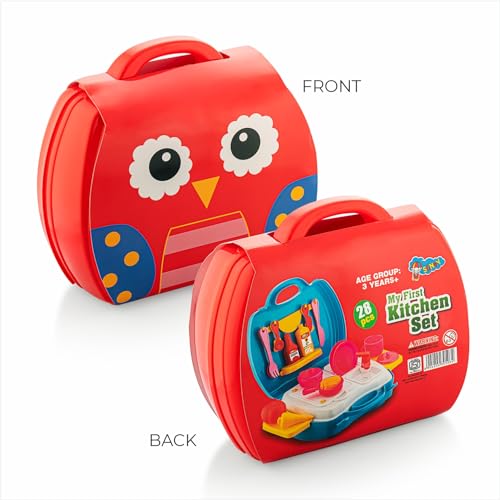 Storio Toys Kitchen Set for Girls Toy with Cooking Utensils Combo Items in Suitcase| Easy to Carry |Realistic Miniature Chefs Pretend Play/Role Play Home Game - Red