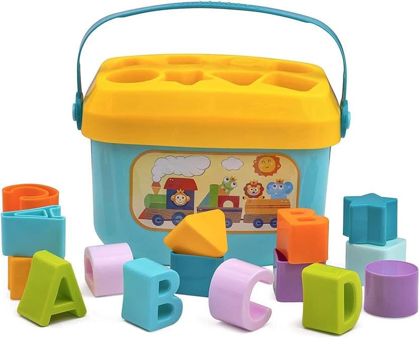Storio Baby First Blocks Shapes Sorter, ABCD Blocks, Toys for 6 Months to 1-2 Years Old Kids for Boys and Girls