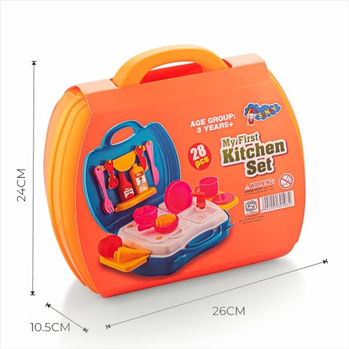 Storio Toys Kitchen Set for Girls Toy with Cooking Utensils Combo Items in Suitcase| Easy to Carry |Realistic Miniature Chefs Pretend Play/Role Play Home Game - Orange