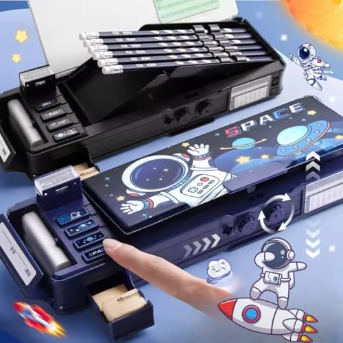 Storio Space Password Lock Double Sided Compass Box for Kids, Pencil B