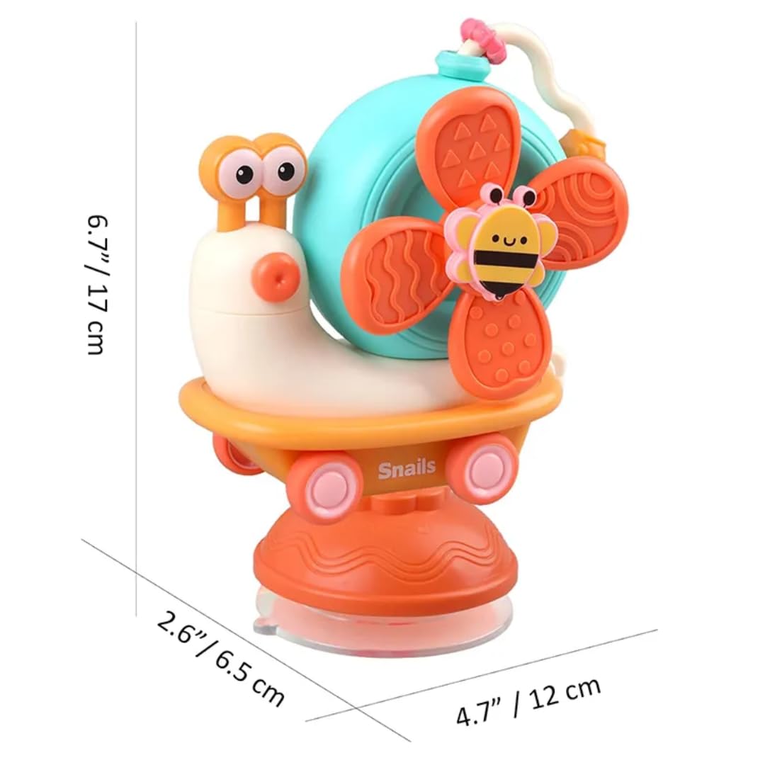 Storio 5-in-1 Baby Suction Spinner Toy, Interactive Learning Set with Rattle and Sensory Play, for 6+ Months Kids - Orange & Cream
