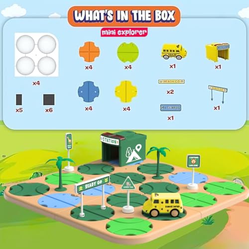 MiniExplorer Jungle Safari Themed DIY Maze Track | 41-Piece DIY Puzzle Track Car Play Set for Kids | Educational Jungle Adventure Maze Set for Cognitive Skill Development | Toys for Kids 3+