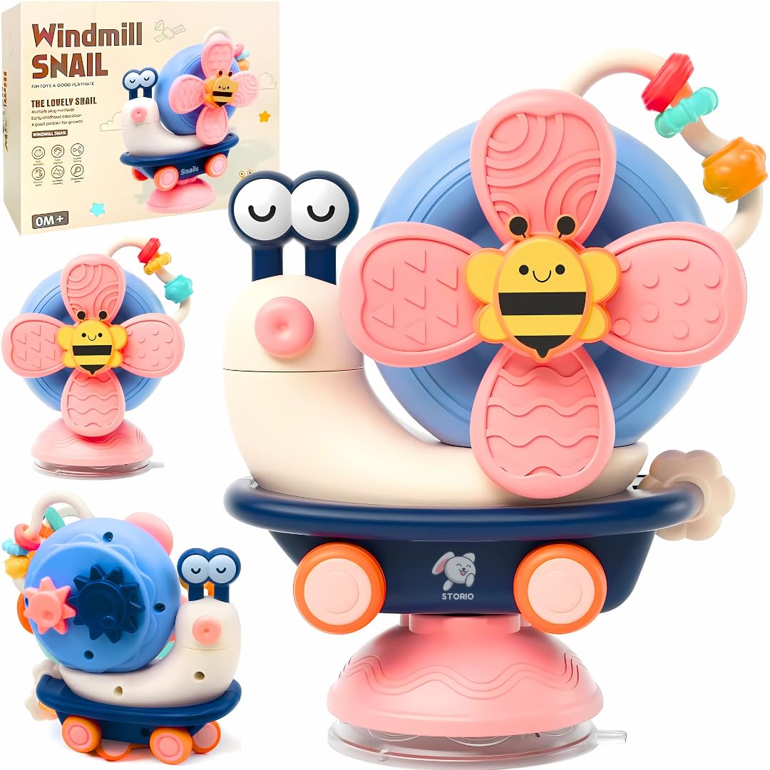 Storio 5-in-1 Suction Spinster Windmill Toy - Blue | Interactive Baby Toy for Bath & Play | Sensory Suction Cups Toy for Toddlers | Early Skill Development