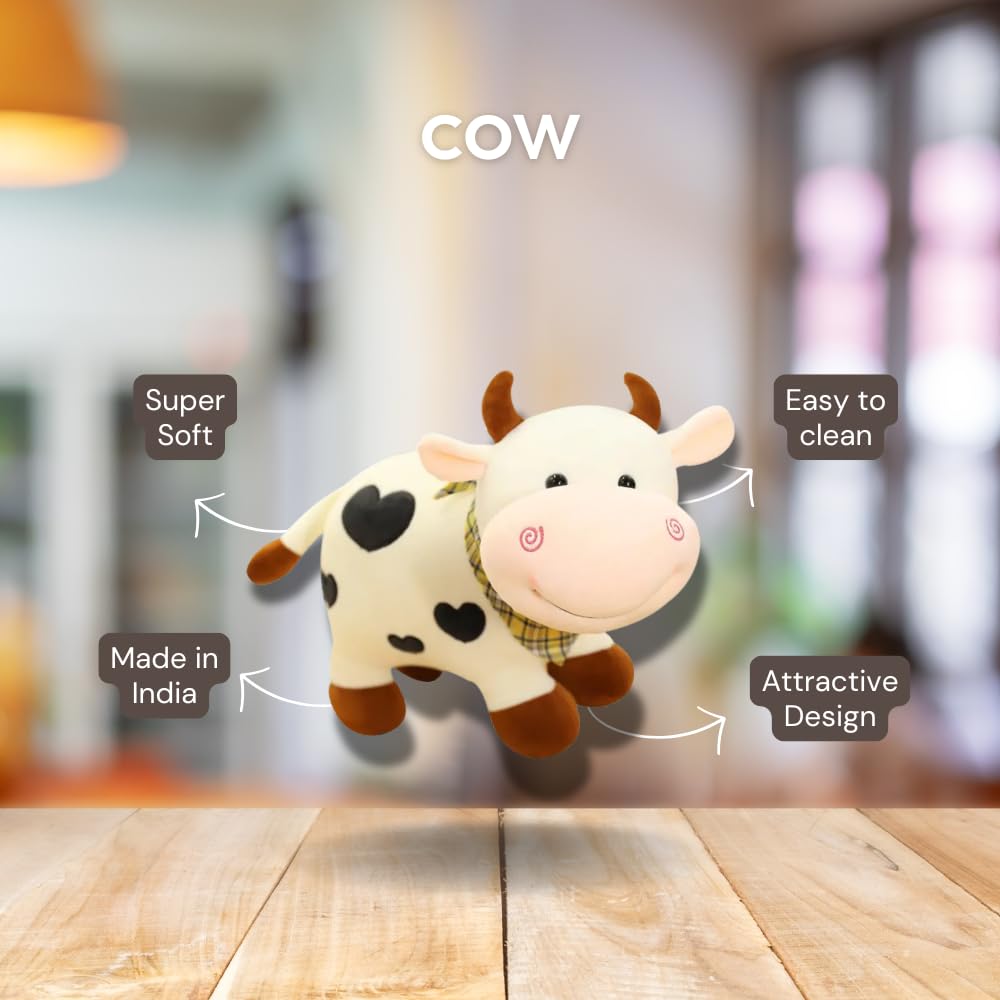 Storio Soft Plush Cow Toy for Kids | Ultra-Soft Cuddly Stuffed Animal for Babies, Toddlers & Children | Cute Hugging Toy for Boys & Girls | Washable & Safe | Birthday Gift for 1-6 Year Old