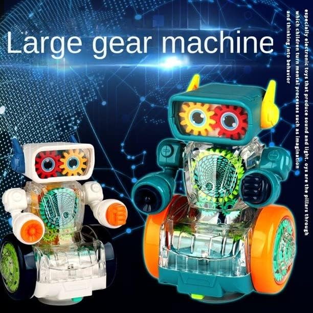 Storio Robot Rotating Gear Toy - Transparent Gear Electric Walking Robot Musical Toy for Kids, 360 Degree Rotating Bump & Go Robot Toy with Flashing Lights & Sound for Children