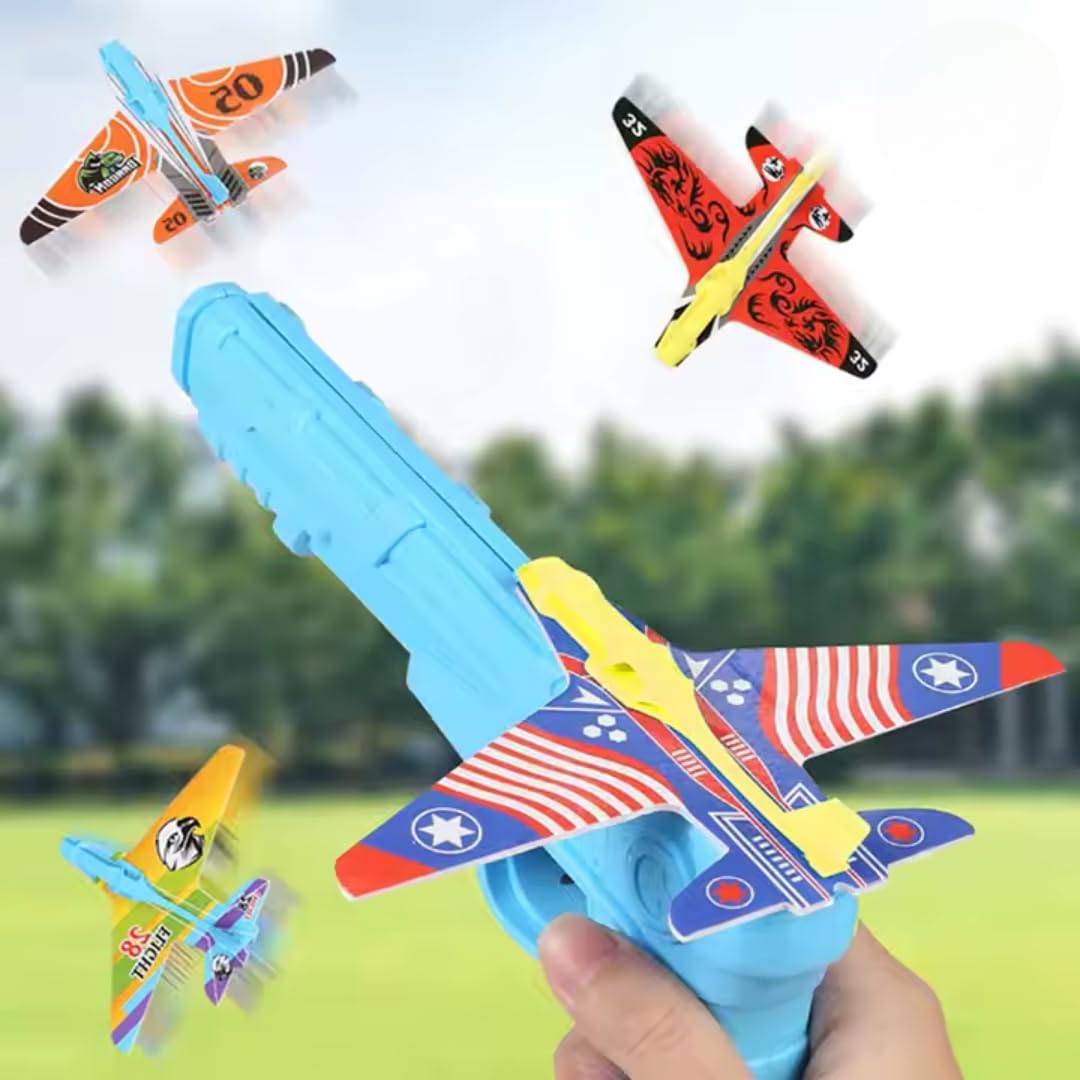 Storio Airplane Launcher Gun Toy for Kids | Foam Glider Planes with Easy Launch Shooting Gun | Safe & Durable Plastic | Outdoor Flying Toy for Boys & Girls Age 3+ | Fun Gift for Kids