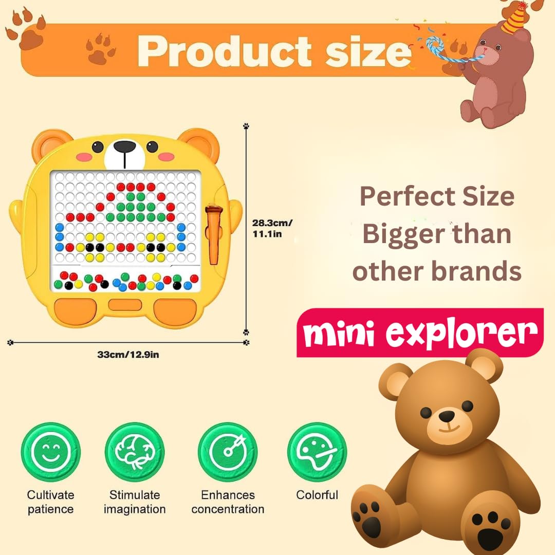 MiniExplorer Big Magnetic Slate Drawing Board for Kids|Doodle Board Magnetic Beads Pen Drawing Board Dot Art Educational Travel Toys for 2-8 Year Old Boys Girl - Yellow