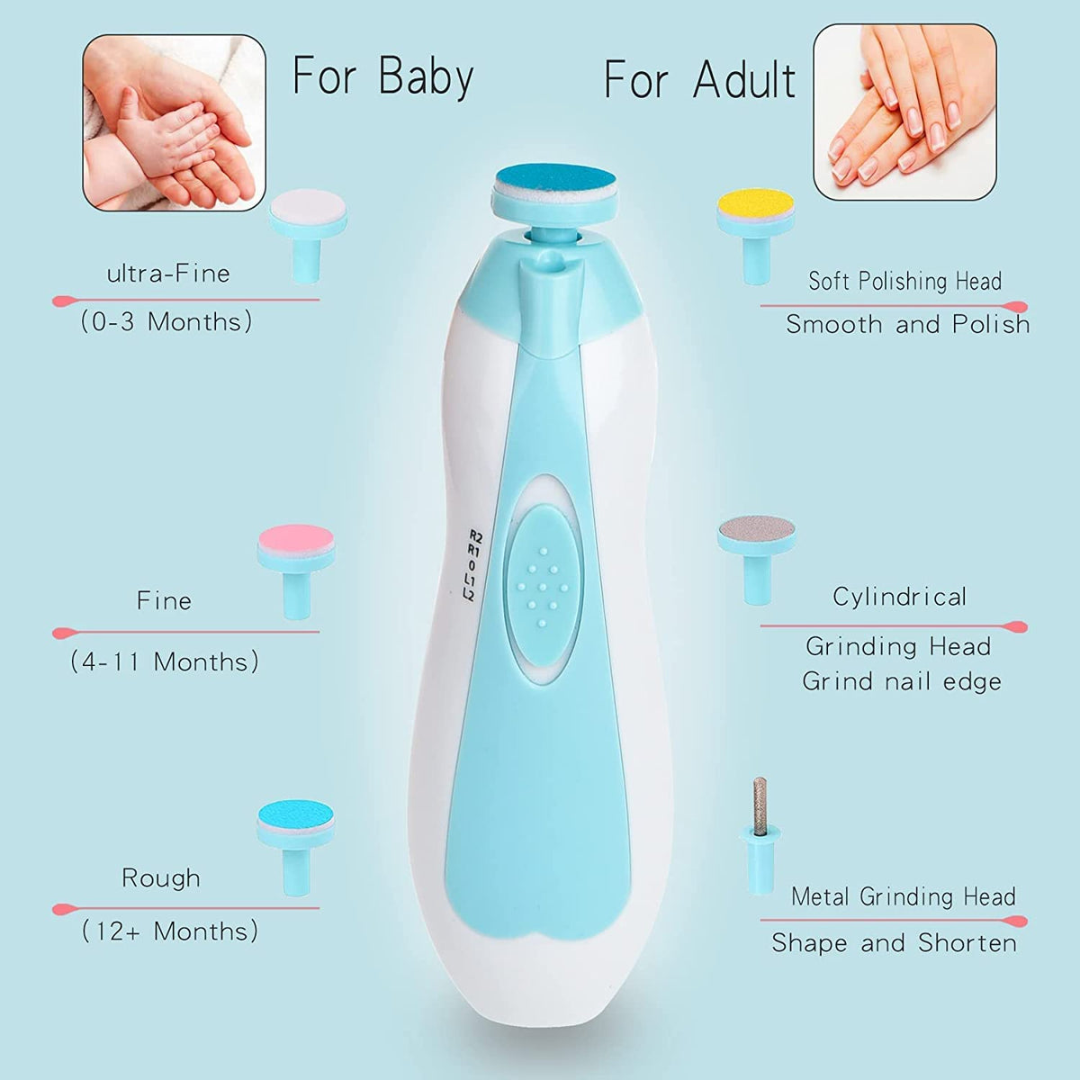 Storio Baby Nail Trimmer File Electric Safe Nail Clippers with Light for Newborn or Toddler Toes and Fingernails