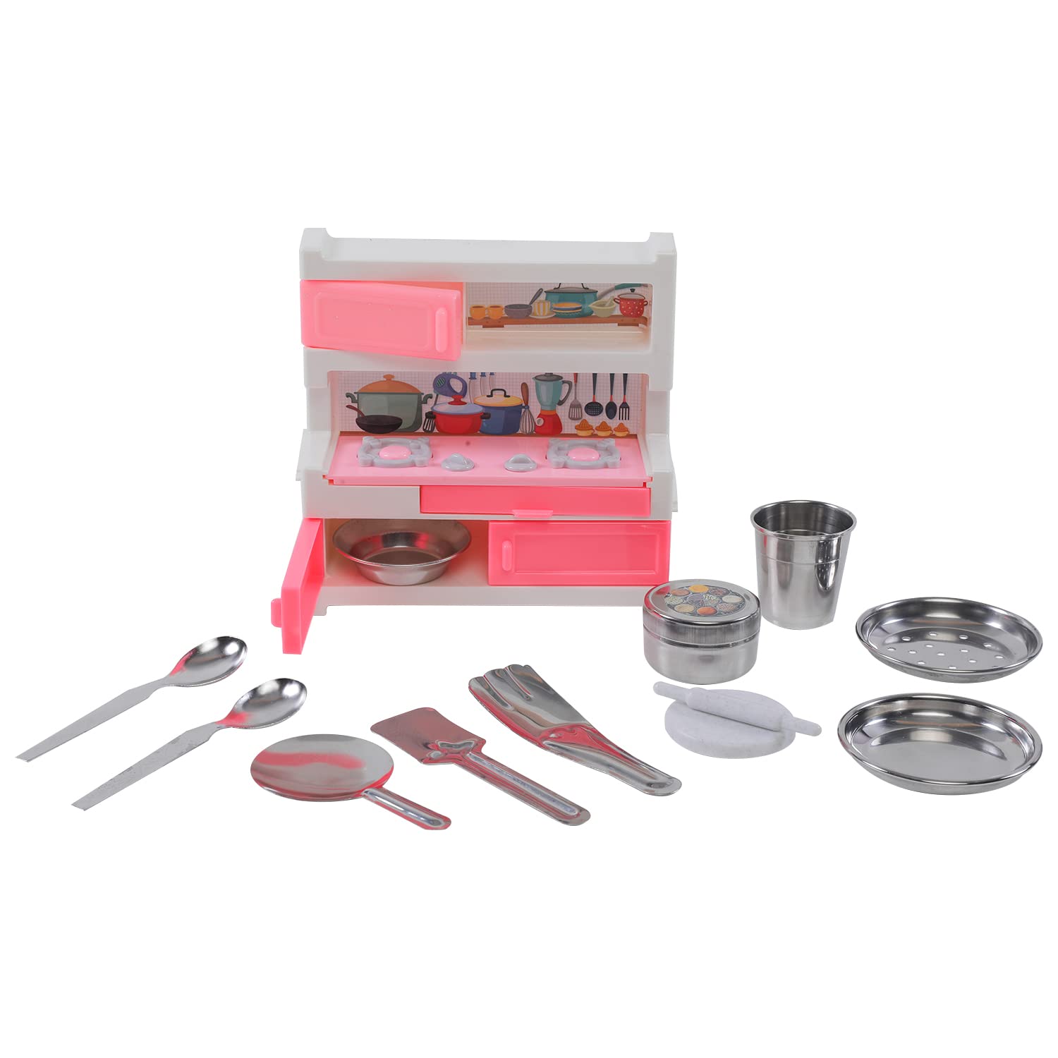 Storio Pure Veg Kitchenware Toy Set Non Toxic Stainless Steel Cooking Accessories for Girls Age 3 Years Plus 6 Pieces