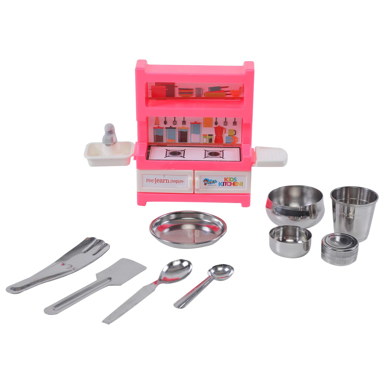 Storio Nano Foodie Kitchenware Set Cute Mini Toy with Unbreakable Stand Made Out of Safe and Non Toxic Plastic Along with Pure Stainless Steel Cooking Accessories for Girls Age 3 Years Plus no Sharp Edges