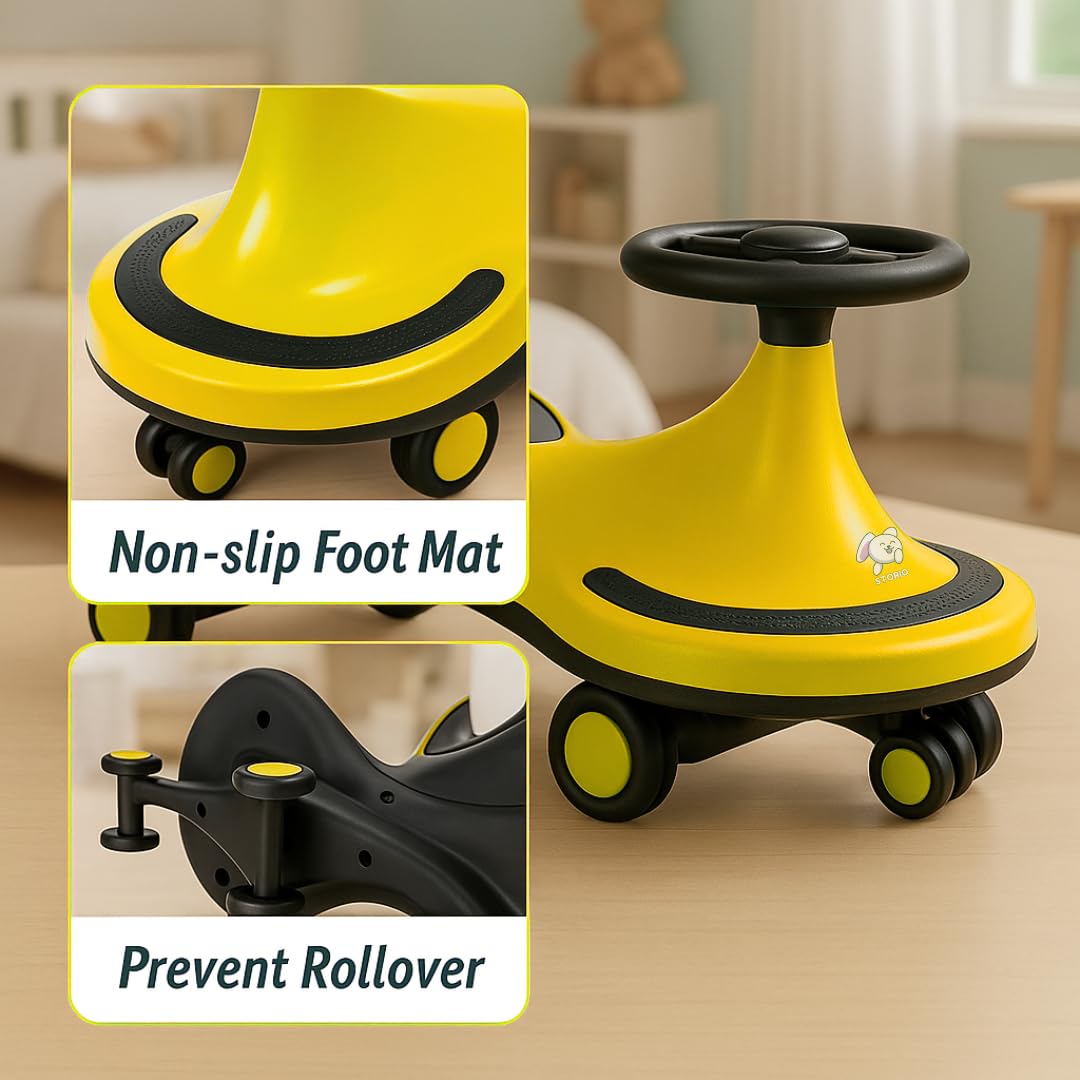 Storio Kids Magic Swing Car Twister Ride On | Toy Car with PU Wheels | Toy Car for 3 to 5 Years | Push Ride on Baby Car,100 Kg Capacity | Birthday Gift for Kids Boys and Girls - Yellow