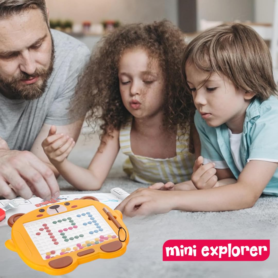 MiniExplorer Big Magnetic Slate Drawing Board for Kids|Doodle Board Magnetic Beads Pen Drawing Board Dot Art Educational Travel Toys for 2-8 Year Old Boys Girl - Yellow