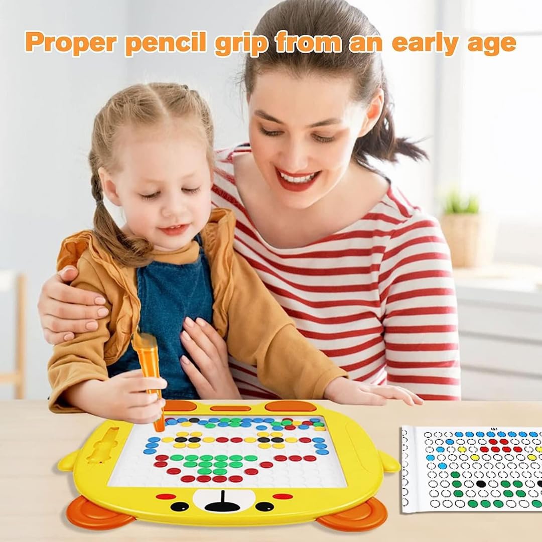 MiniExplorer Big Magnetic Slate Drawing Board for Kids|Doodle Board Magnetic Beads Pen Drawing Board Dot Art Educational Travel Toys for 2-8 Year Old Boys Girl - Yellow