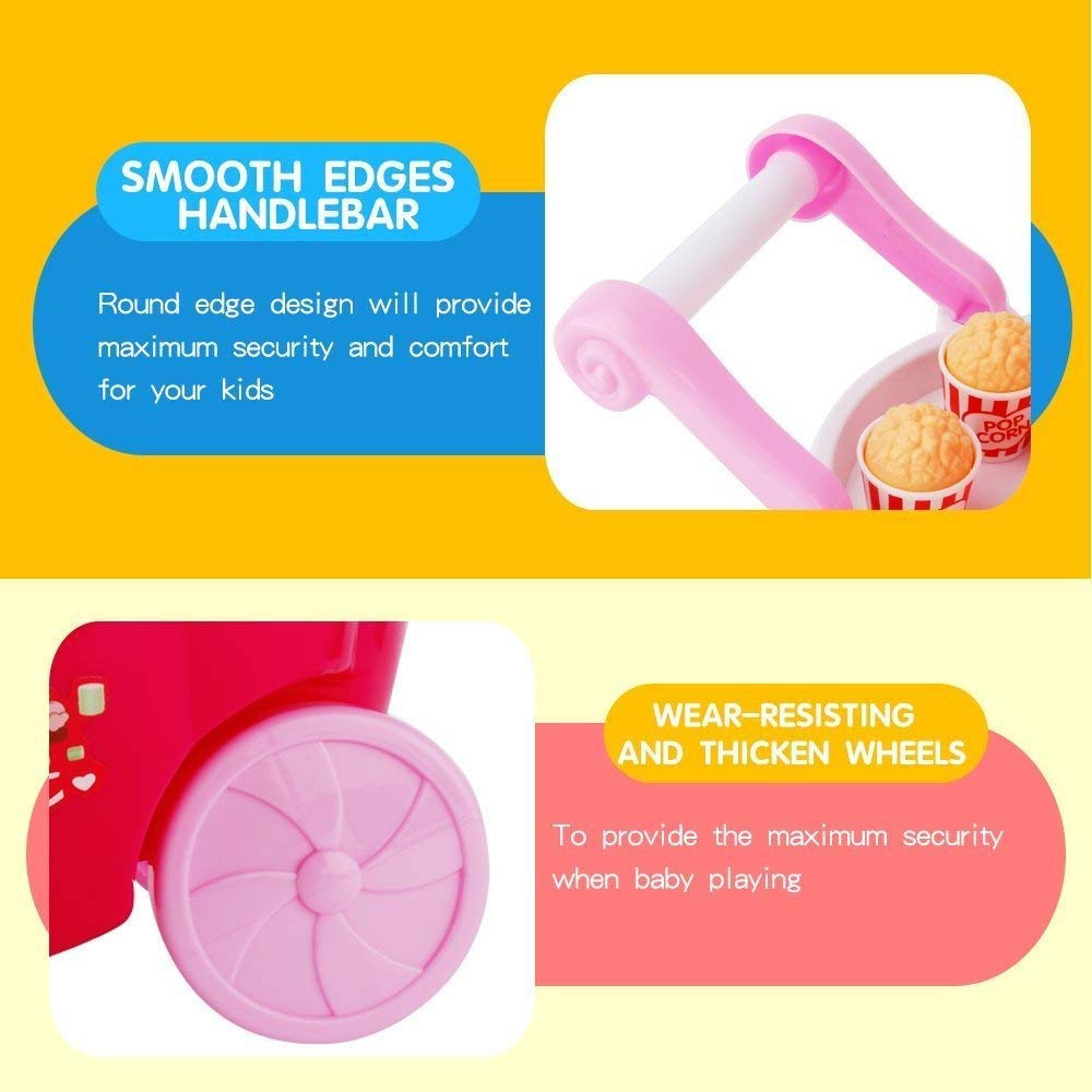 Storio Plastic Ice Cream Sweet Trolley Cart Pretend Play Set with Music and Lights Toys for Girls, Colour May Vary, 39 Accessories