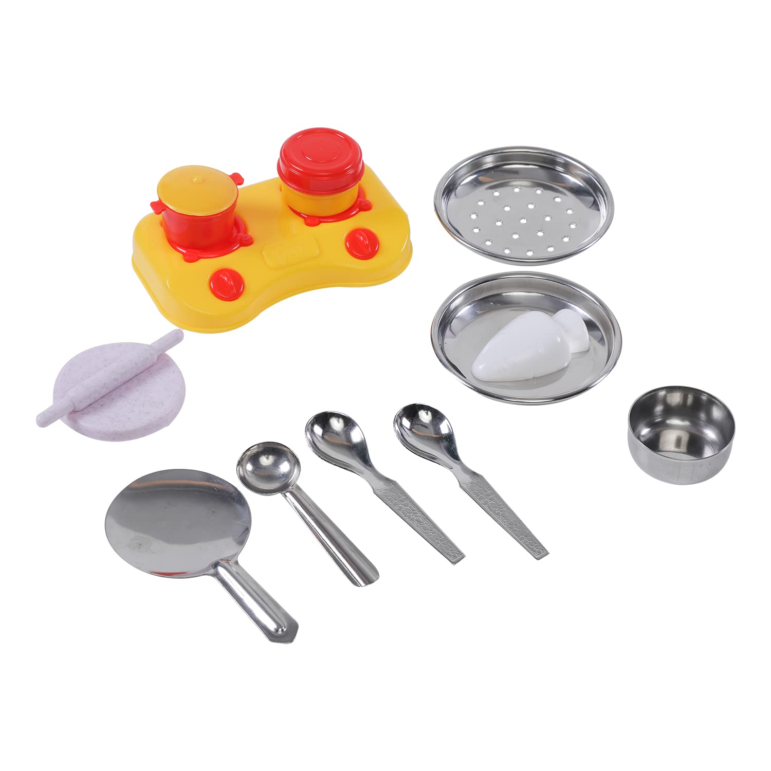 Storio Vessels Kitchenware Set Cute Mini Toy Kitchen Stainless Steel Utensils Non Toxic Indian Kitchen Set for Girls Age 3 Years Plus no Sharp Edges