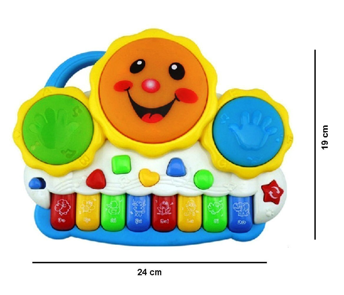 Storio Drum Keyboard Musical Piano Baby Toys with Flashing Lights - Animal Sounds and Songs, Multi Color
