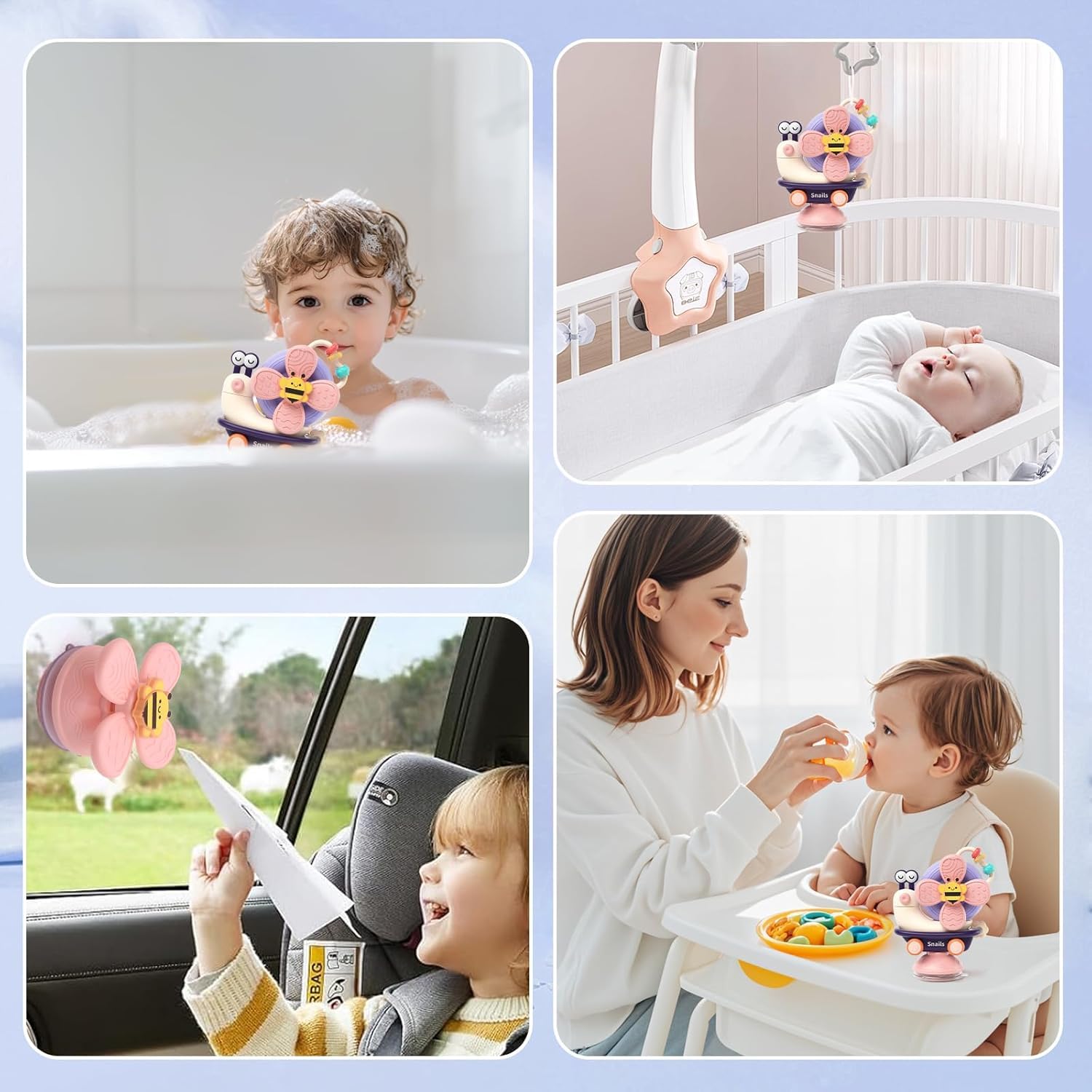 Storio 5-in-1 Suction Spinster Windmill Toy - Blue | Interactive Baby Toy for Bath & Play | Sensory Suction Cups Toy for Toddlers | Early Skill Development