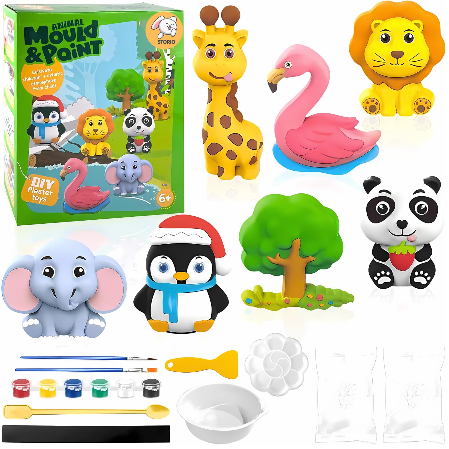 Storio Toys DIY Mould and Paint Craft kit - Animal Kingdom | Kids DIY Craft For 5 Years | Plaster Figurine Set with Pigments, Palette & Mold, Painting Art & Craft Set -Gift Toys for 3 4 5 6 7 8 Old Boys & Girls