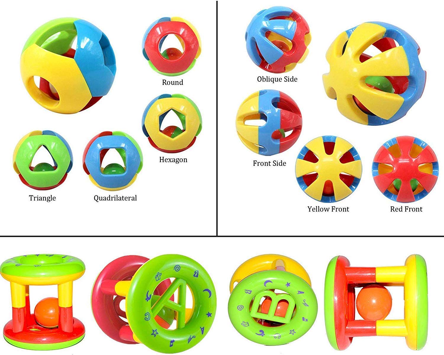 Storio Kid's Non-Toxic, Shake and Grab Ball, Educational and Developmental Toys with Storage Bag Baby Rattles-Set of 3