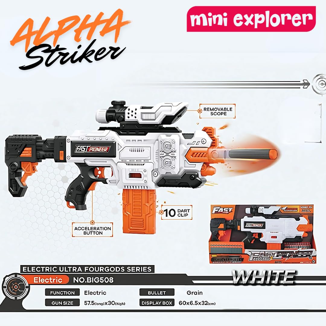 MiniExplorer Automatic Alfa Striker Electronic Machine Gun Dart Water Blaster with 20 Darts, Lens and Removable Stock Barrel Outdoor Toys for 8 Year Old Boys & Girls