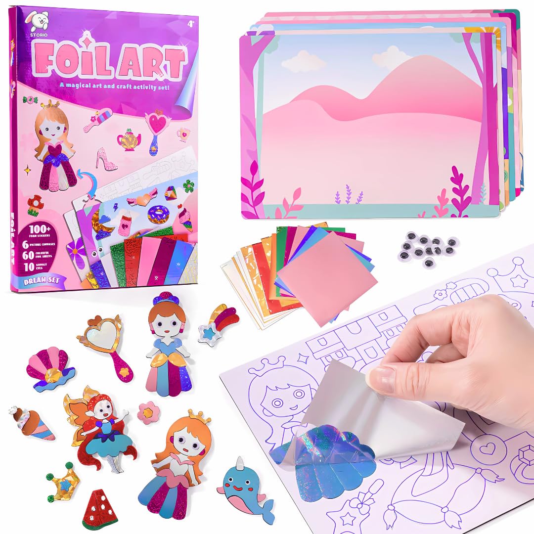 Storio DIY Art Craft Activity Toys Foil Art Dream Set with Unicorn  Princesses| Non Messy Creative Activity Supplies| Best Gifts for Girls  Boys
