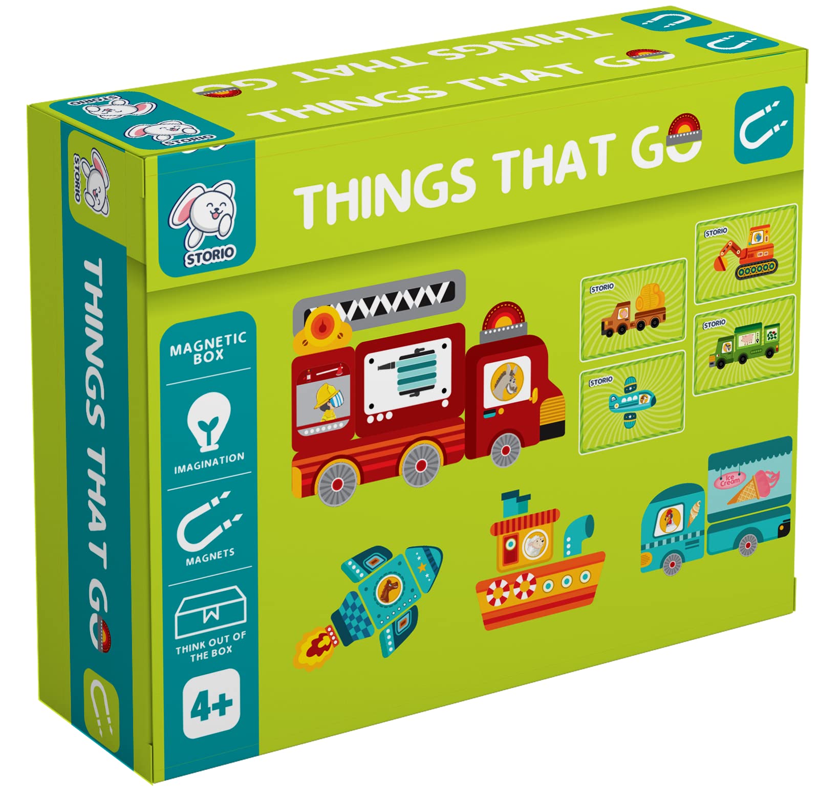 Storio Magnetic Box Series - Things That Go Vehicles Puzzles Toys With Reference Cards and Magnetic Board and Marker To Draw & Play Educational Toy for Kids 2 3 4 Years Boys Girls Montessori Gift Fun & Play for Baby (54 Magnet Pcs)