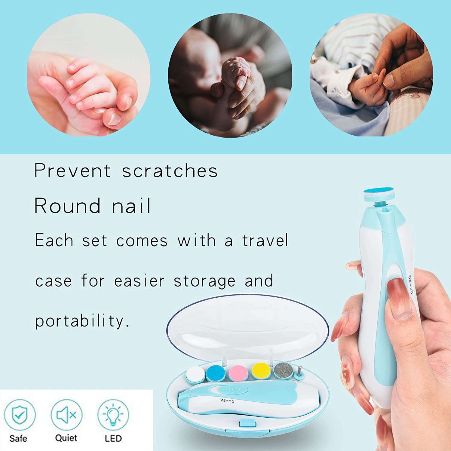 Storio Baby Nail Trimmer File Electric Safe Nail Clippers with Light for Newborn or Toddler Toes and Fingernails
