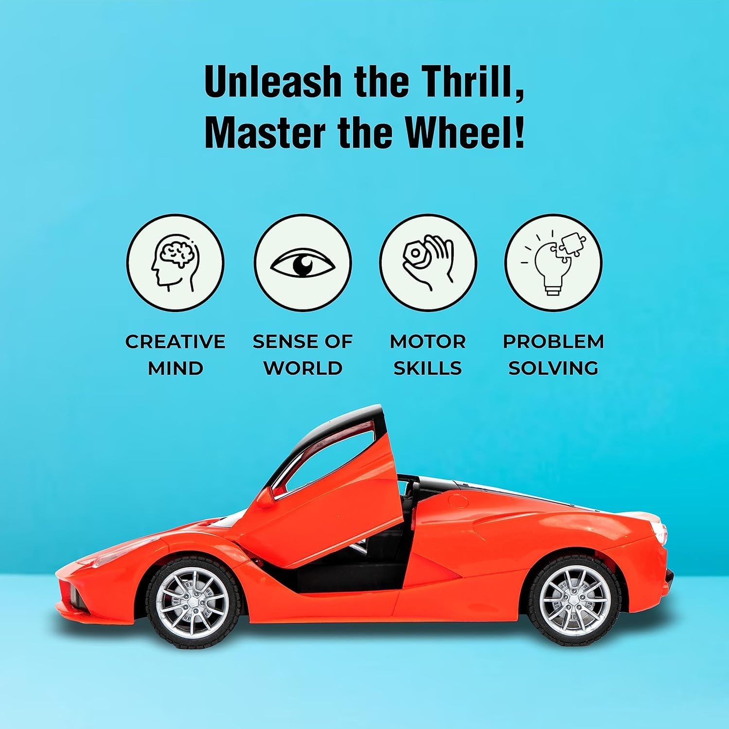 Storio Rechargeable RC Remote Control Racing Super Car | Openable Doors & LED Lights | High-Performance Speed Car Toy for Kids - Red