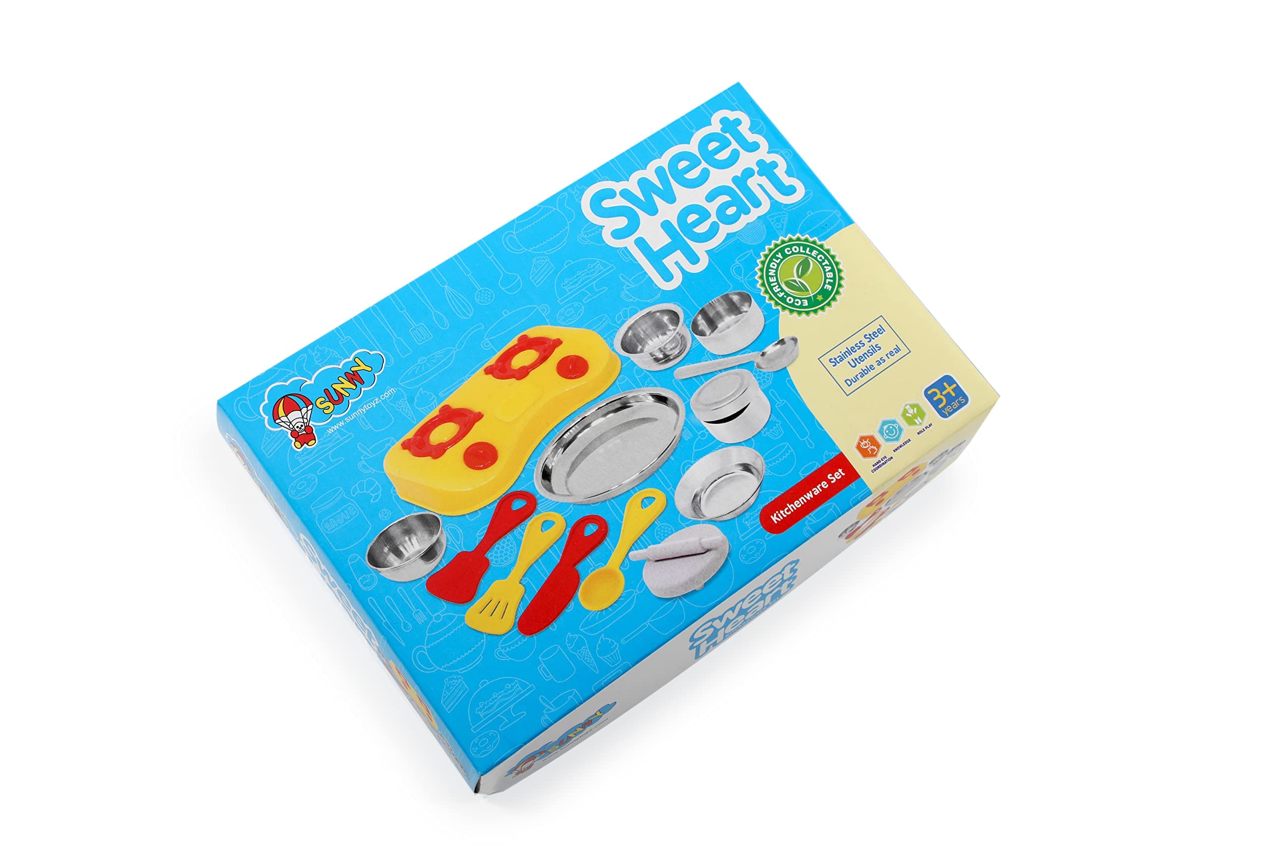 Storio Sweet Heart Kitchenware Set Cute Mini Toy Kitchen Stainless Steel Utensils Non Toxic Indian Kitchen Set for Girls Age 3 Years Plus no Sharp Edges