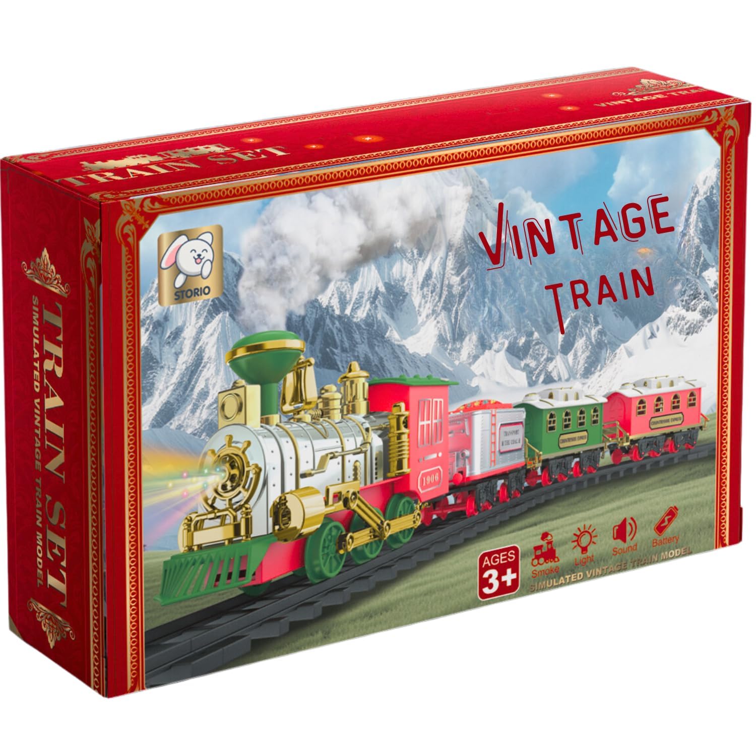 Storio Classic Vintage Toy Train Set with Real Smoke| Railway Set | Train Set with DIY Railway Tracks for Kids 3+ | Gift for Kids