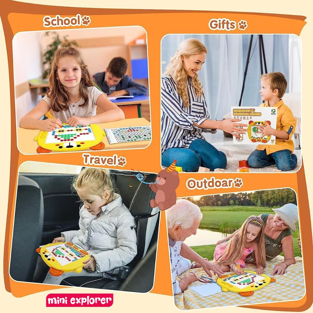 MiniExplorer Big Magnetic Slate Drawing Board for Kids|Doodle Board Magnetic Beads Pen Drawing Board Dot Art Educational Travel Toys for 2-8 Year Old Boys Girl - Yellow