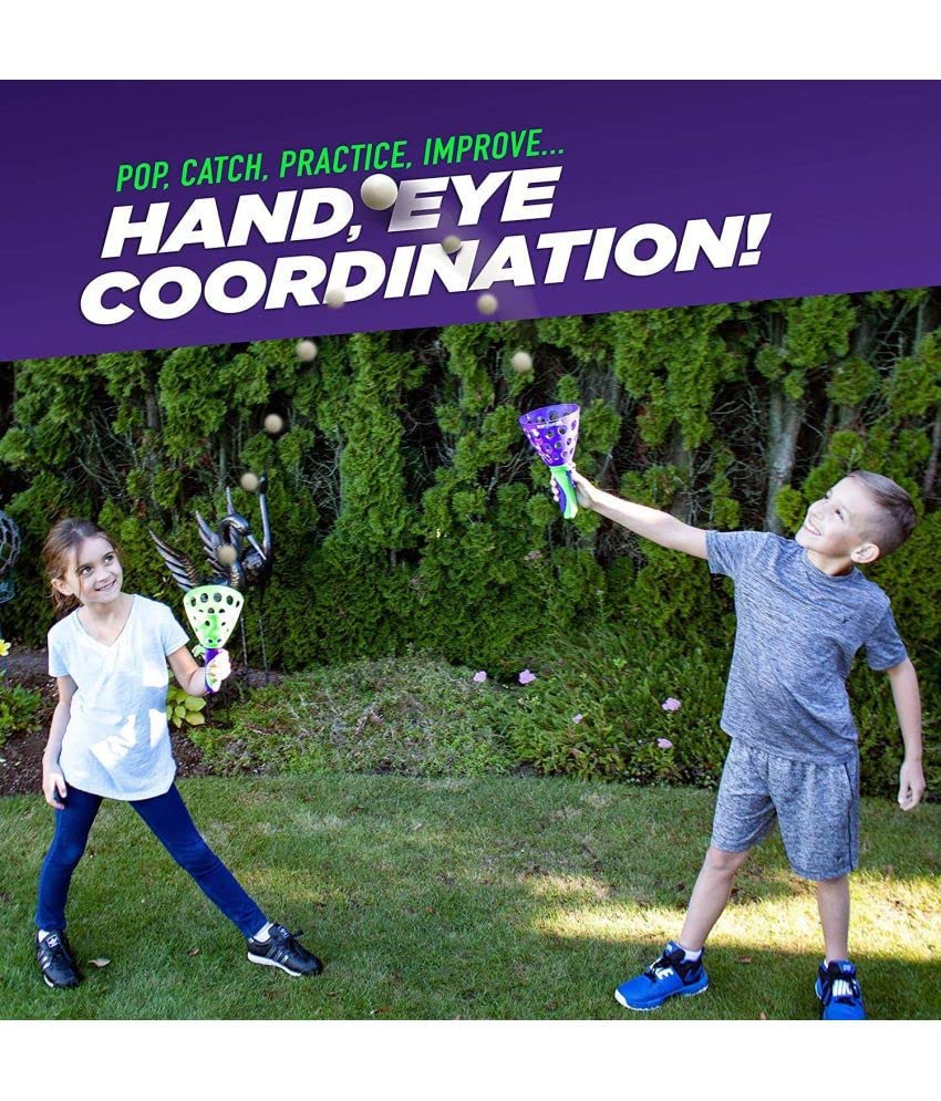 Storio Click and Catch Twin Ball Launcher Game with 3 Balls Indoor Outdoor Toy Set, Pop & Catch Ball Play Fun Boys & Girls