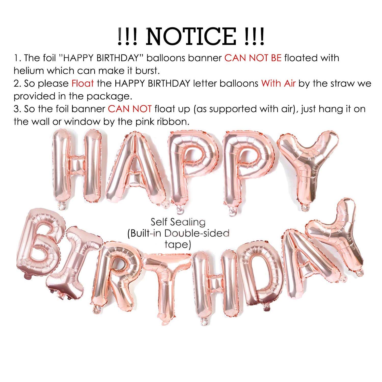 LUXZURY by Storio Rose Gold Happy Birthday Letter Balloons - Foil for Unicorn, Princess, Photo Booth, 1st, Girls, Room, Wife, Women, Baloons, Words, Letters Banner Decorations Party Celebrations