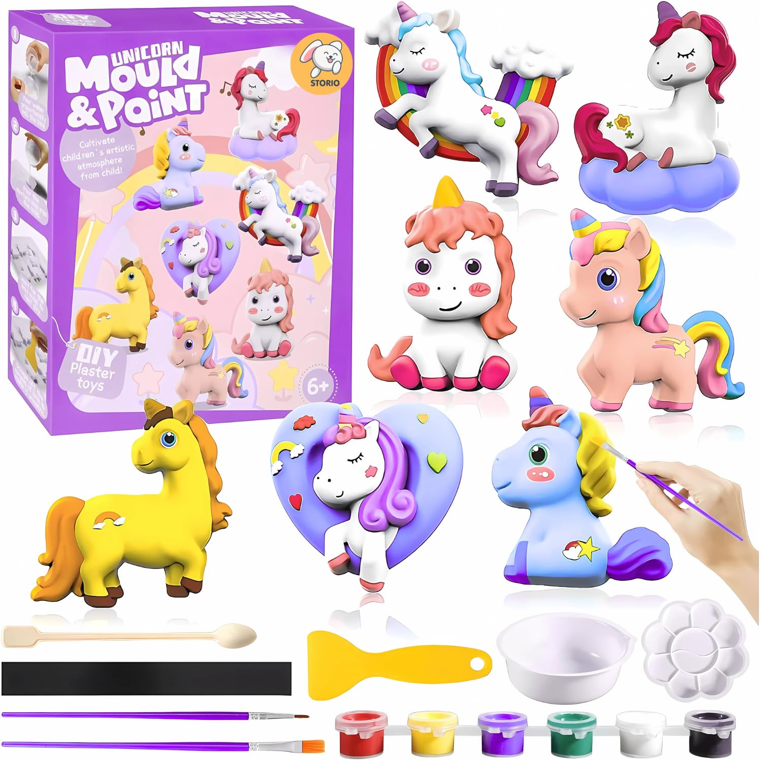 Storio Toys DIY Mould and Paint Craft kit - Unicorn | Kids DIY Craft For 3+ Years | Plaster Figurine Set with Pigments, Palette & Mold, Painting Art & Craft Set - Gift Toys for 3 4 5 6 7 8+ Year Old Boys & Girls