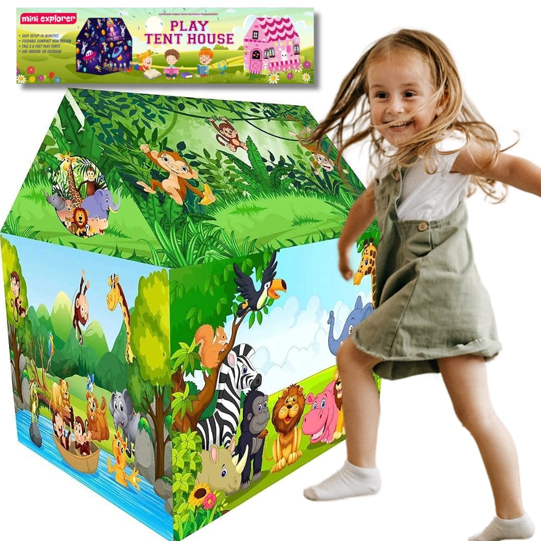 MiniExplorer Indian Jungle Safari Animals Tent House for Kids Aged 3+ Years | Foldable and Portable | BIS Approved - Jungle Safari