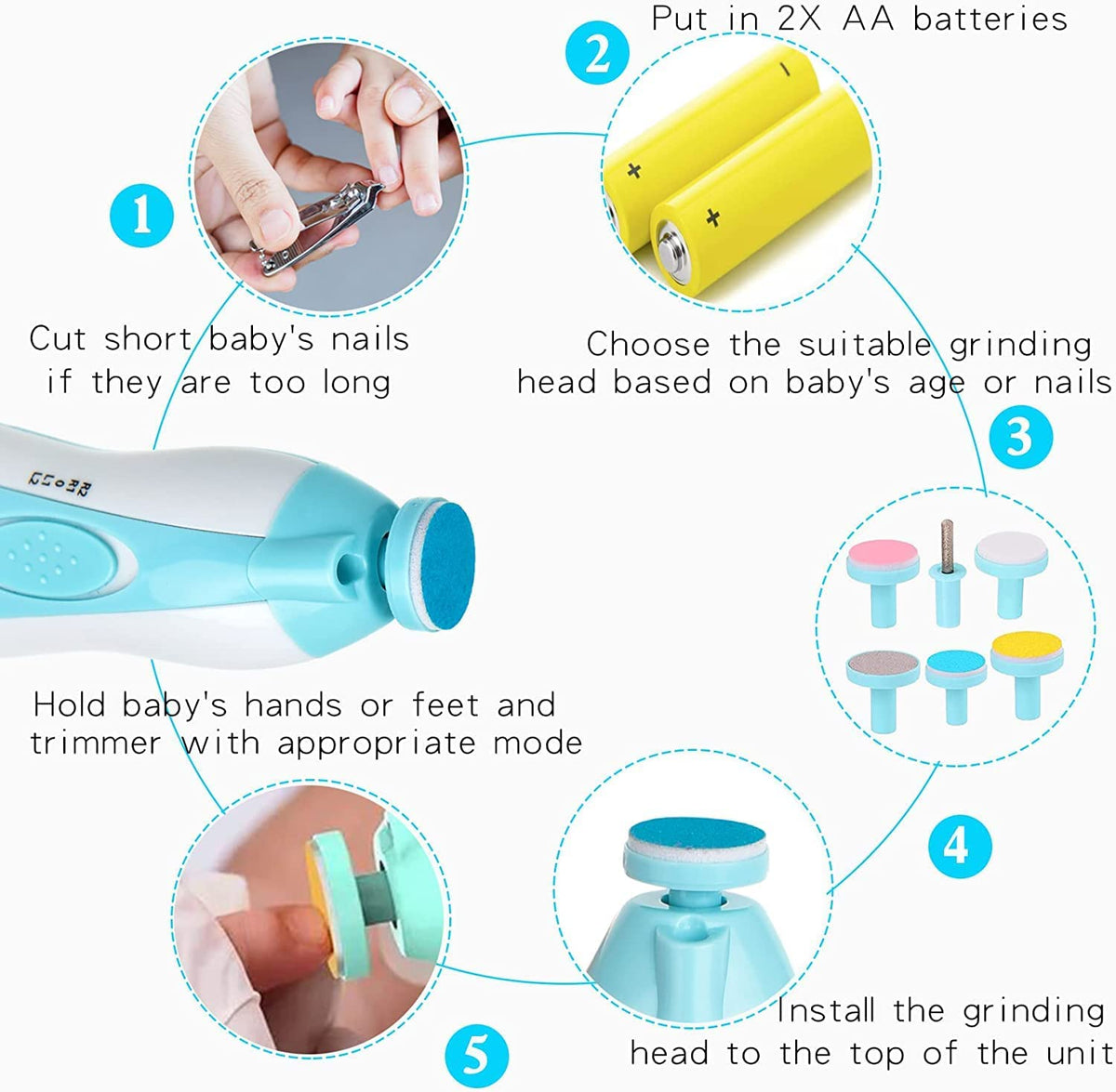 Storio Baby Nail Trimmer File Electric Safe Nail Clippers with Light for Newborn or Toddler Toes and Fingernails