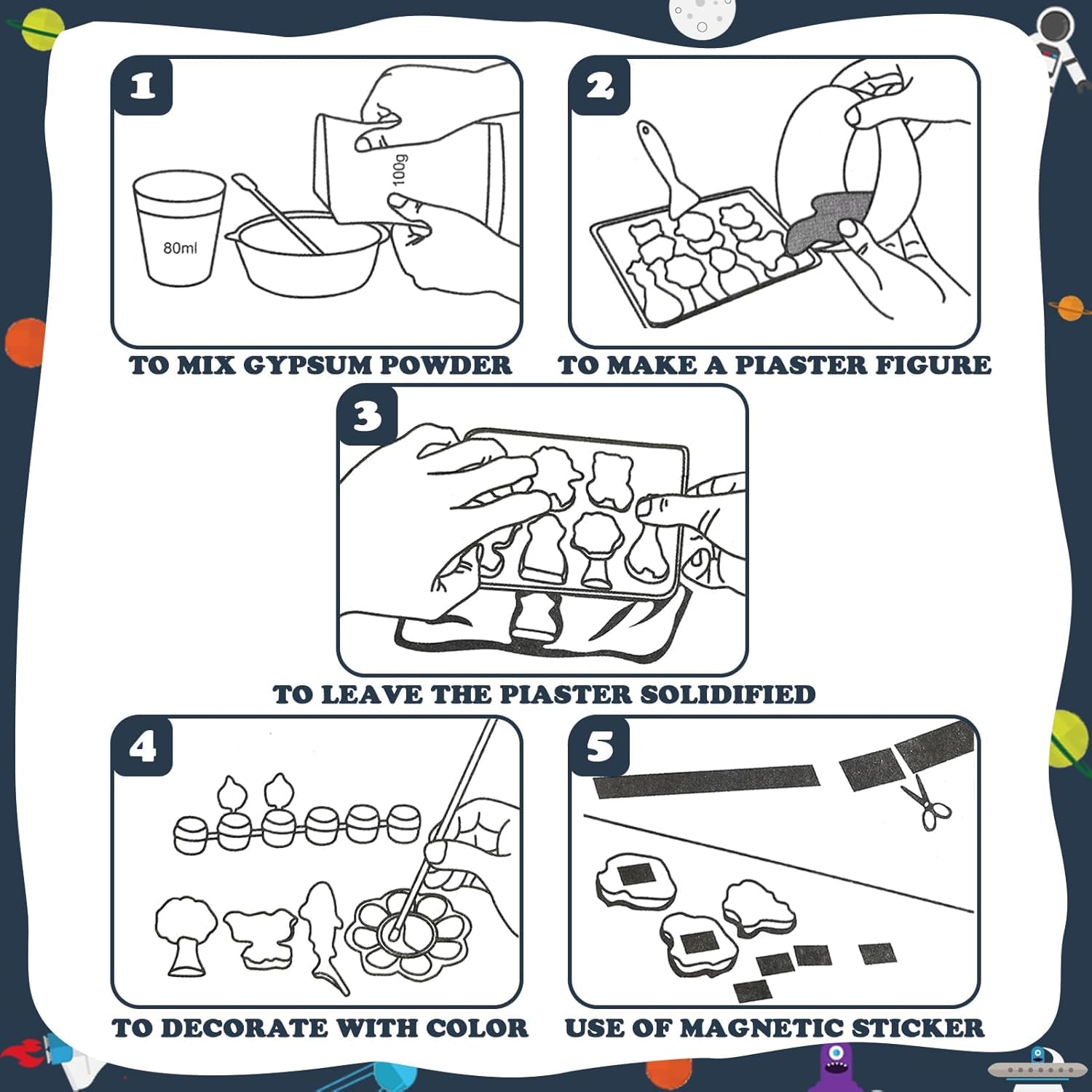 Storio Toys DIY Mould and Paint Craft kit - Astronauts Space | Kids DIY Craft For 5 Years | Plaster Figurine Set with Pigments, Palette & Mold, Painting Art & Craft Set -Gift Toys for 3 4 5 6 7 8 Year Old Boys & Girls