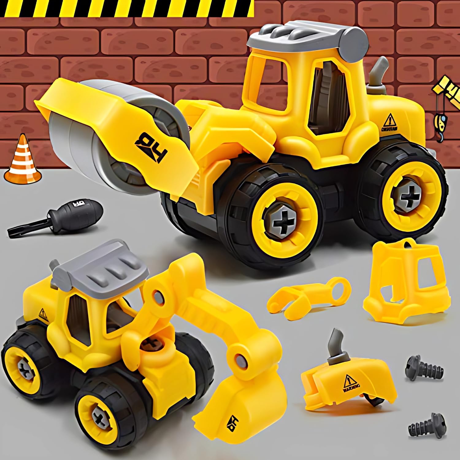 Storio Mechanical DIY Construction Engineering Car Toy Set of 4 | Kids STEM Sand Toys for Toddlers Age 3-5, Building Sandbox Toys Truck, Birthday Gifts for Boys 2 3 4 5 6 Year Old - Set of 4