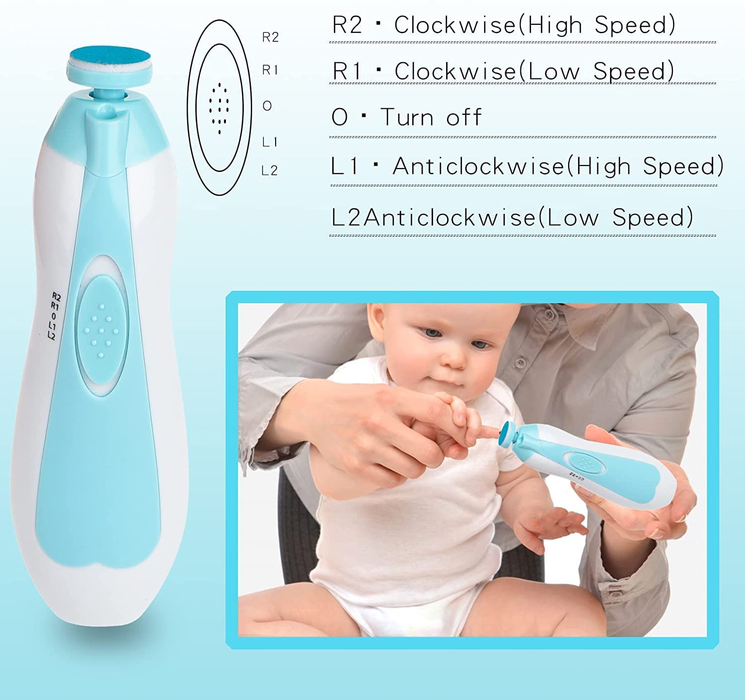 Storio Baby Nail Trimmer File Electric Safe Nail Clippers with Light for Newborn or Toddler Toes and Fingernails