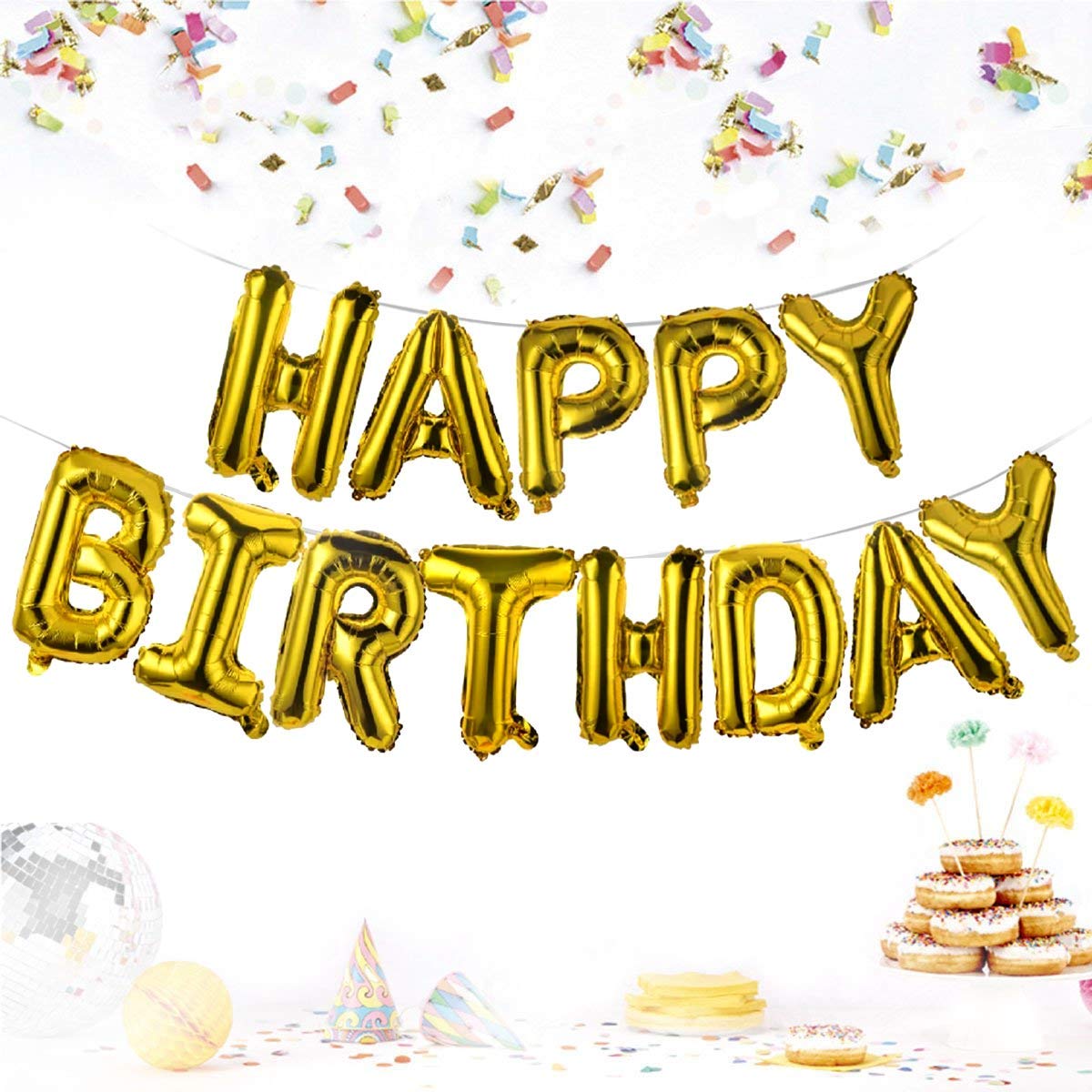 LUXZURY by Storio 16 Inch Happy Birthday Letter Foil Balloon Birthday Party Supplies, Happy Birthday Balloons for Party Decoration - Gold Golden